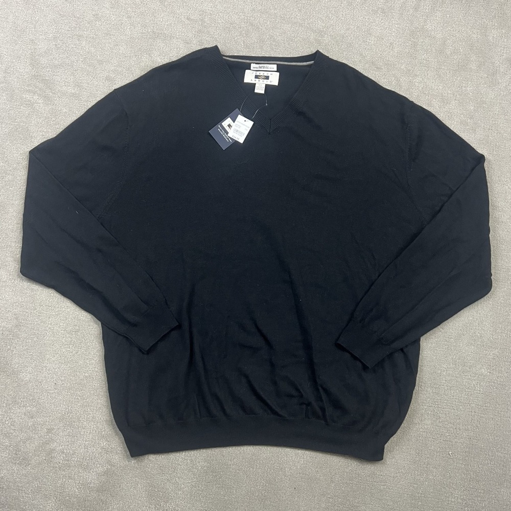 Joseph Abboud Sweater Mens 2X Black V-Neck Extra Fine Merino Wool Classic Fit